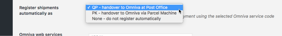 Omniva courier shipments registration options