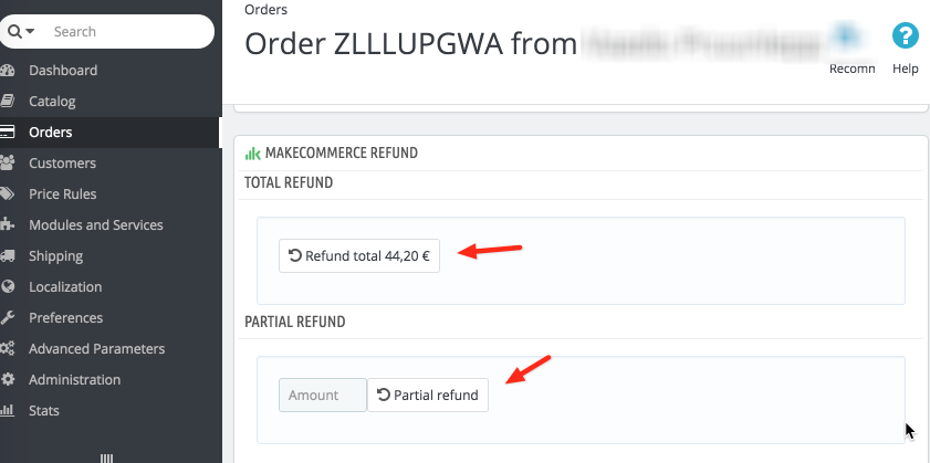 MAking refunds in MakeCommerce PrestaShop module